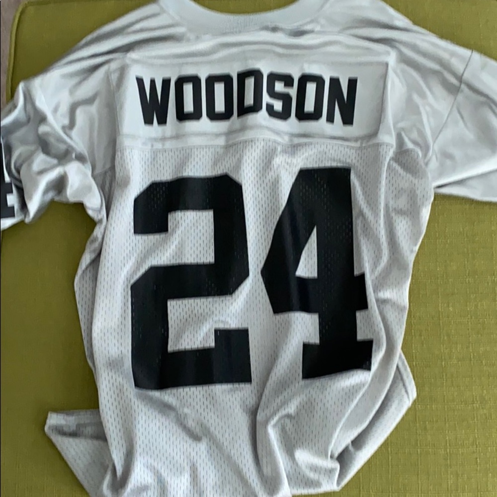 Reebok White Jersey with Black Number 24 - Woodson
